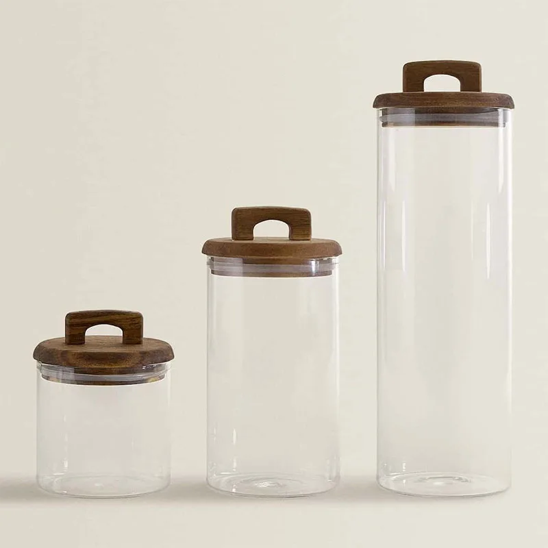Large Glass Jar with Acacia Wood Lid, 3100ml/ 105 FL OZ Glass Canister set with Cover and Handle, Tall Glass Food Storage Jars
