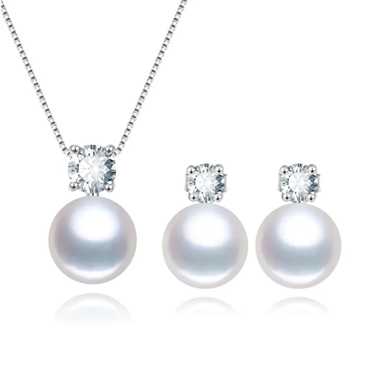 fashion natural freshwater pearl real pearl jewellery set fresh water cultured pearl jewelry set 925 silver