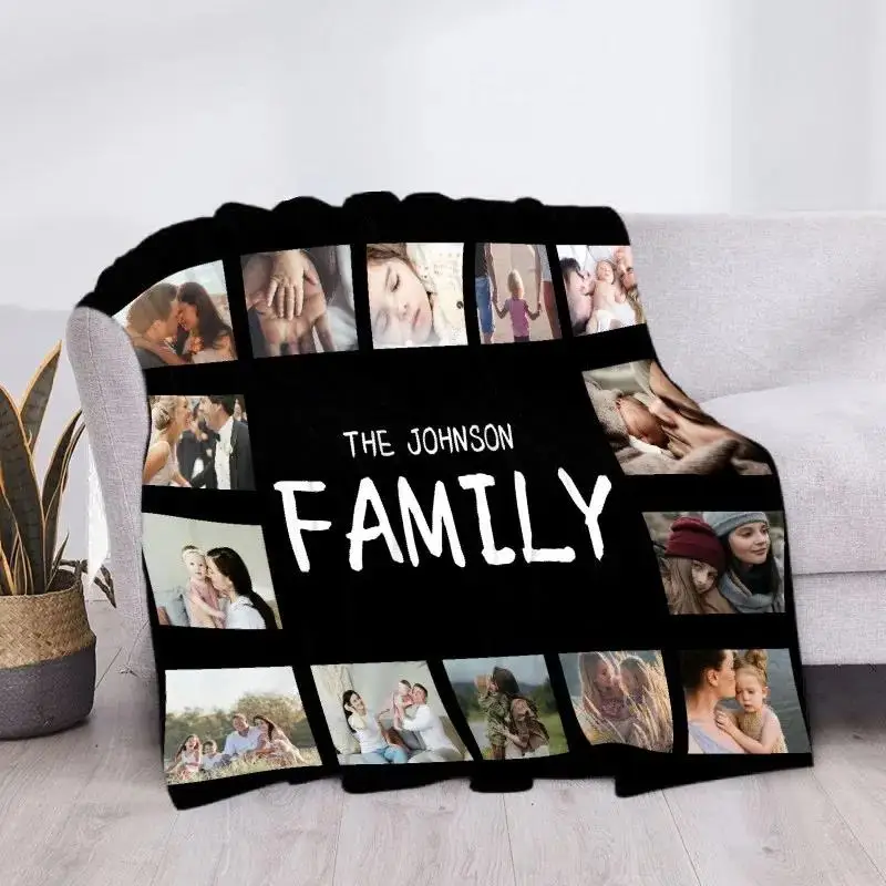 Custom Blanket with 15 Photos Love Family Memories Personalized Picture Throw Blanket with Text Gift