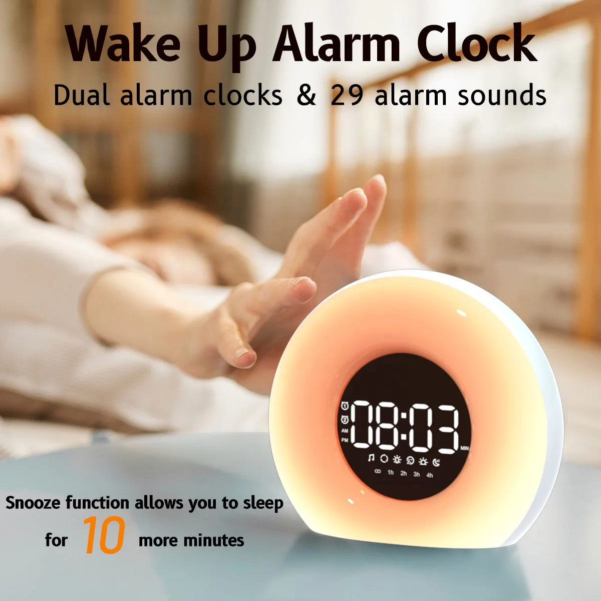 High Quality Snooze Sunrise Alarm Sunshine Bedside Clock With Wake-up Light