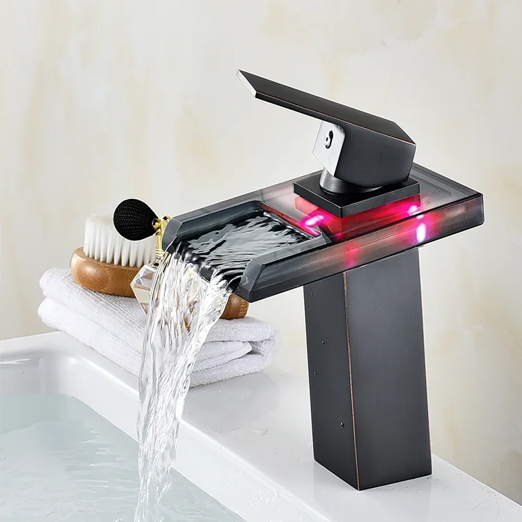 LED Basin Faucet Temperature Colors Change Bathroom Mixer Tap Deck Mounted Wash Sink Taps Hot And Cold Tap