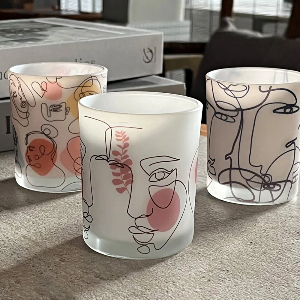 Human Face Empty Candle Holder Beauty Dressing Brush Pen Box Storage Cute Glass Cups Candle Jars with Lids in Bulk
