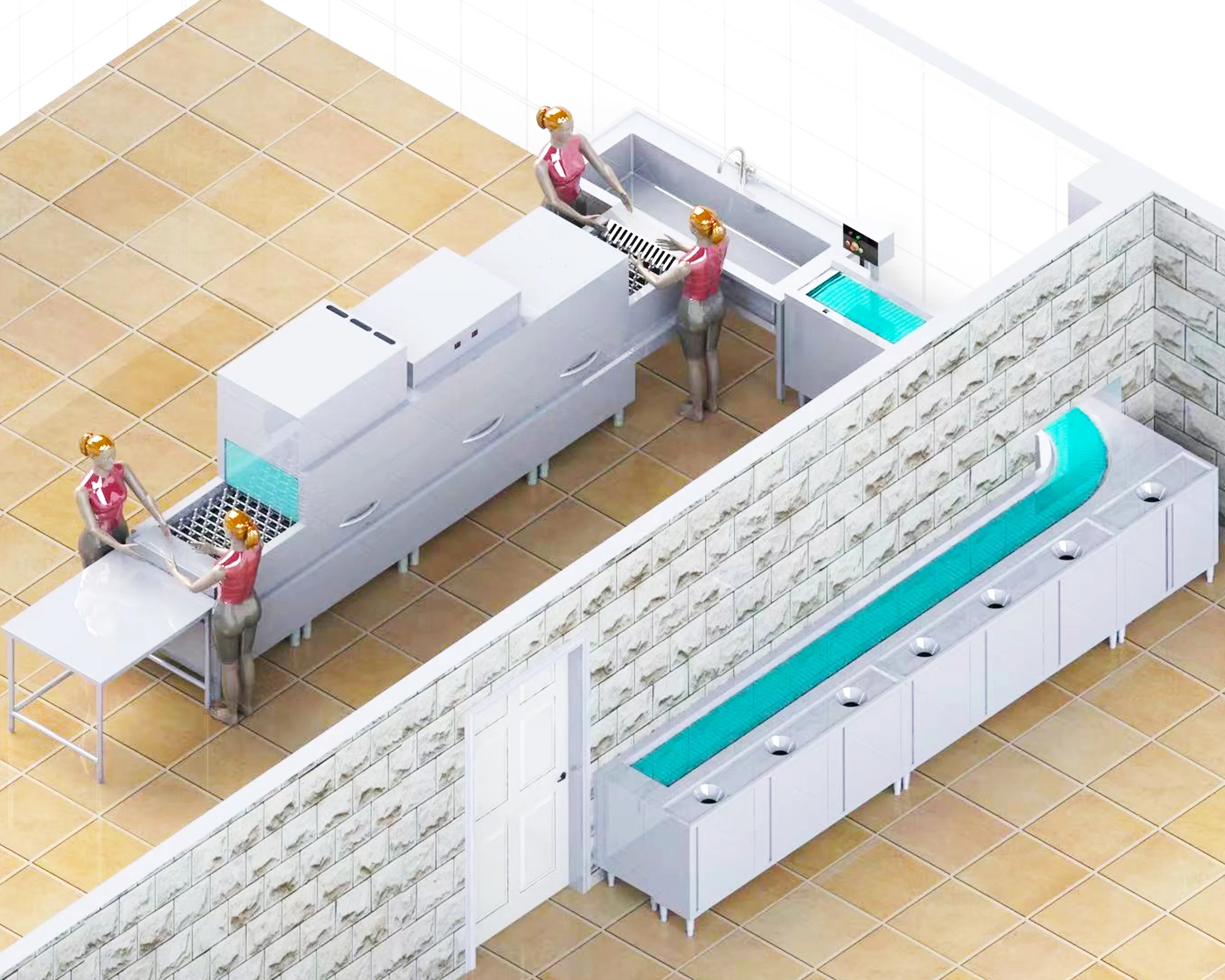 Industrial large capacity dishwashing machine freestanding kitchen equipment for restaurants flight type dishwasher equipment