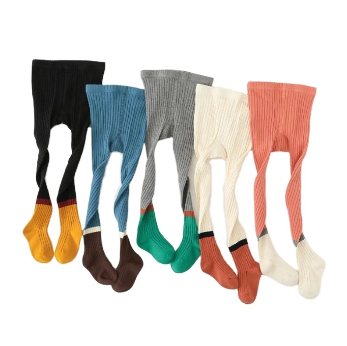 
New style autumn tights for boys and girls wholesale combed cotton wide stripe Stitching color baby pantyhose 