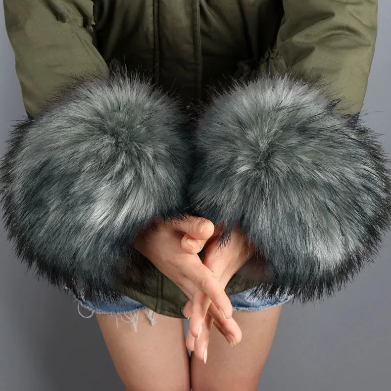 Fashion Parka Coat Jackets decoration Winter 2022 Women fake raccoon Fox Fur Sleeve Cuffs Wrist Ring Raccoon Fur Cuffs