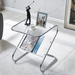 Hot Selling Small Home Furniture Indoor Side Table Glass Book Holder Rack Z Shape Metal Frame Coffee Table