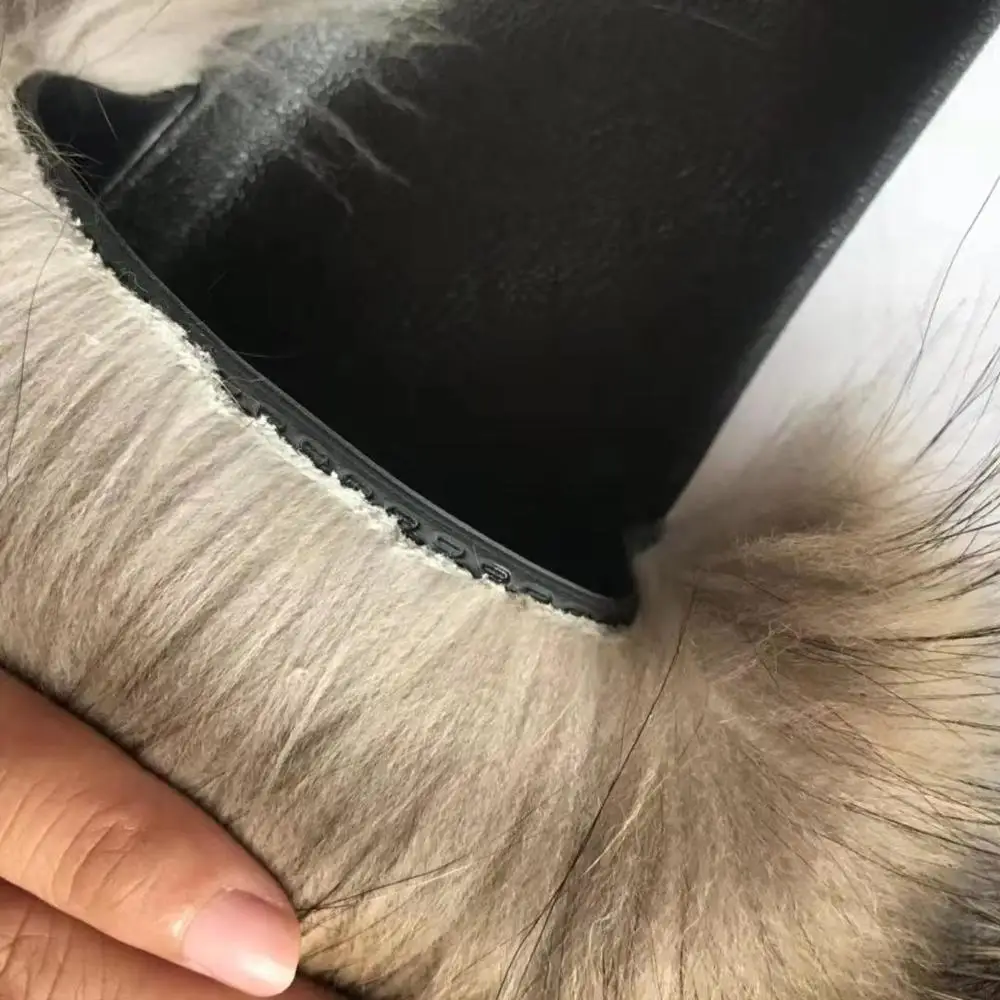 Cheap wholesale natural raccoon fur slippers slides sandals for girls