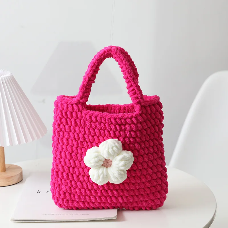 Handmade Crocheted Wool Knitting Handbag Hand-woven Crochet Purse Shoulder Bag Hand-knitted Bag