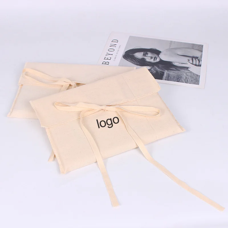 Custom Logo Gift Package Pouch Cloth White Luxury Jewelry Cosmetic Organic Recycled Dust Cotton Envelope Bag