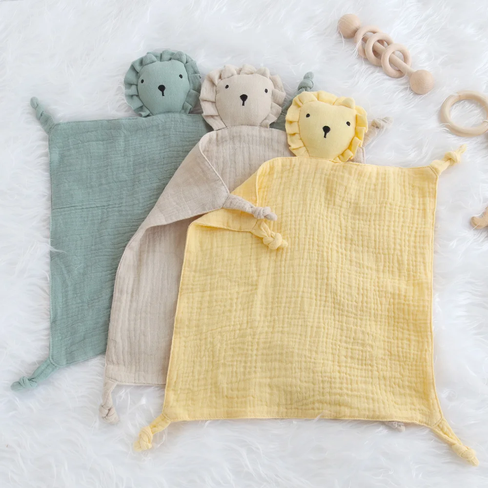 2024 New Cotton Gauze Lion Lovey For Newborn Baby 27.5x27.5cm Rabbit Comforter Toy Infant Security blanket