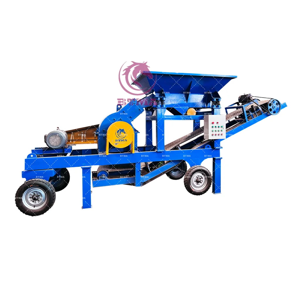 BTMA--River Stone Pebble Stone Sand Making Plant Portable Mobile Motor Type  Hammer Crusher With Feeder