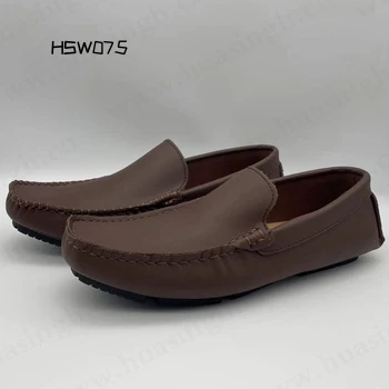 CR,hand-sewn fold resistant full leather upper boat shoes anti-slip rubber outsole loafers shoes for youth HSW075
