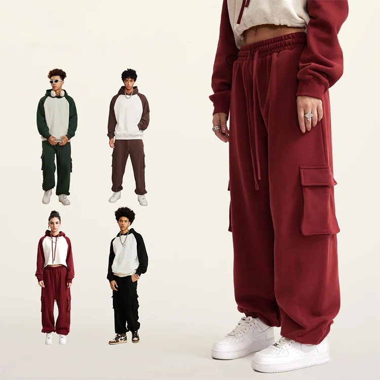 heavy weight baggy mens fleece cargo sweatpants with cargo pockets track sports sweat pants trousers for men
