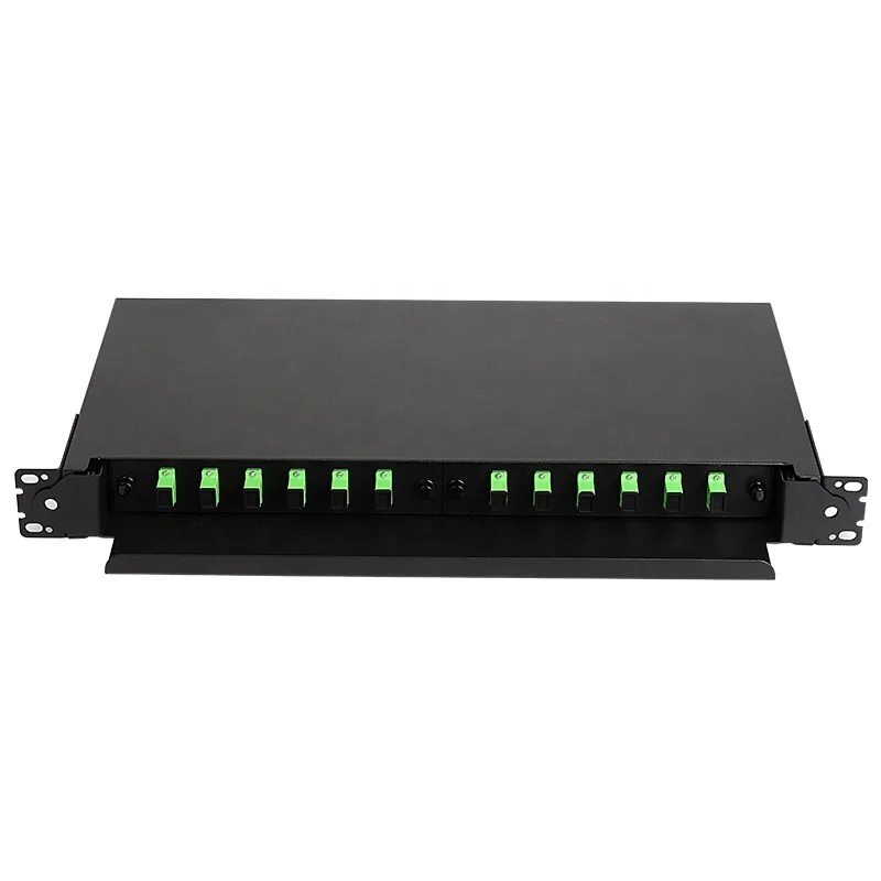 1U 12 Port Drawer Type Rack Mount Fiber Optic Patch Panel ODF with SC/APC Adapters and Pigtails