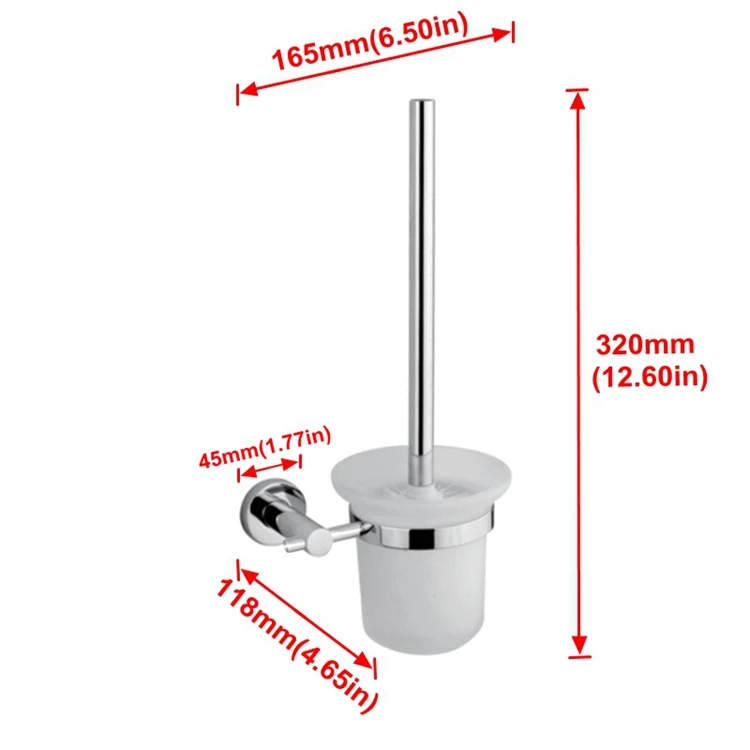 Modern Style Wall Mounted SUS304 Stainless Steel Bathroom Accessories Toilet Brush with Glass Holder Rack WC Toilet Scrubber Set