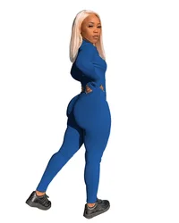 2022 Wholesale Custom Logo Women Long Sleeve Rompers Pit Stripe Ribbed Zipper Elastic Slim Women One Piece Jumpsuits