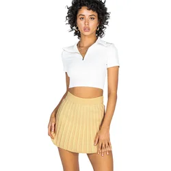 Summer women European and American personality knitted striped mini sweet and sexy club pleated high waist hip skirt short