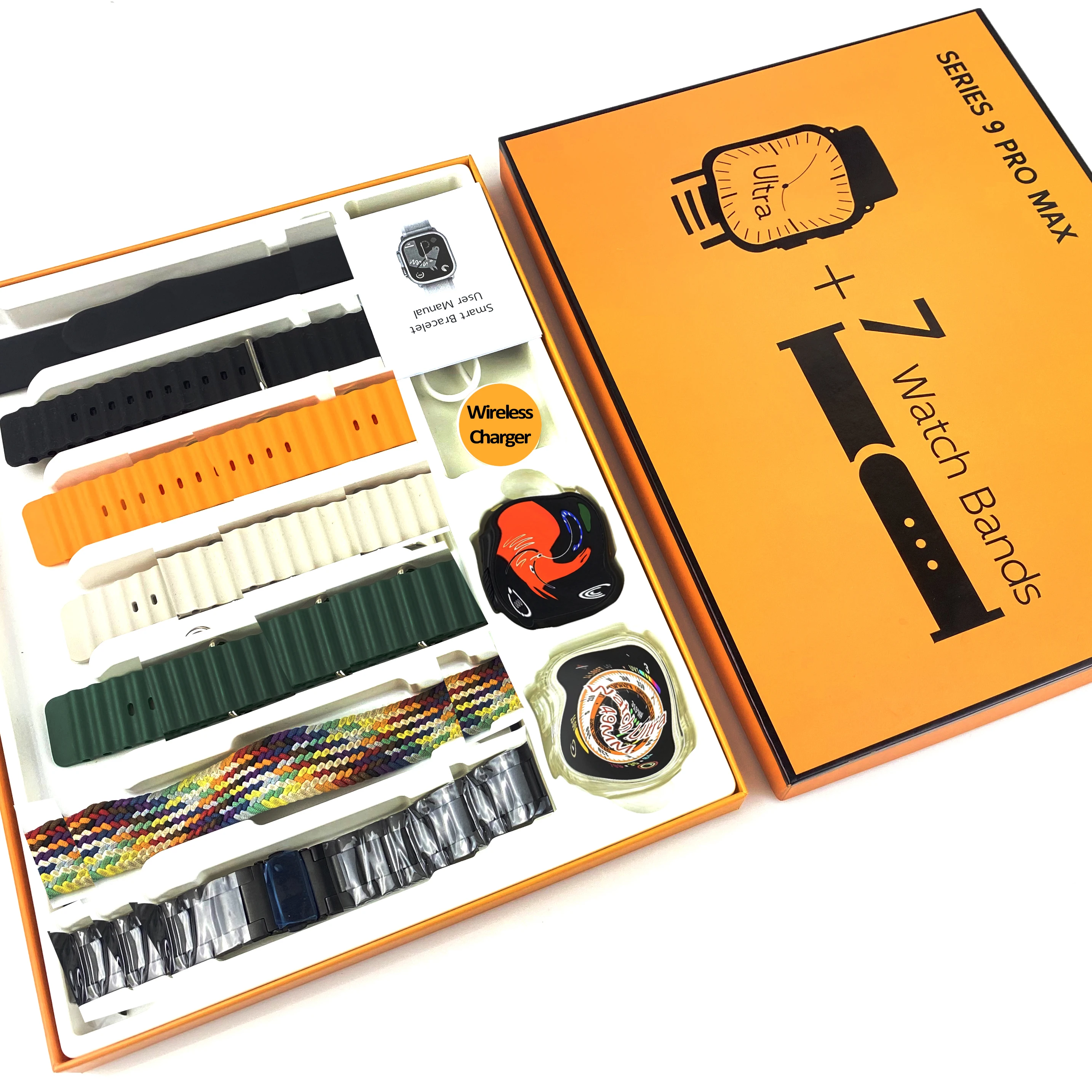 Series 9 Pro Max 49MM Protective Case 7 Free Straps Bands Sport FItness Tracker Smart Watch 7in1 Smartwatch Set for Android IOS