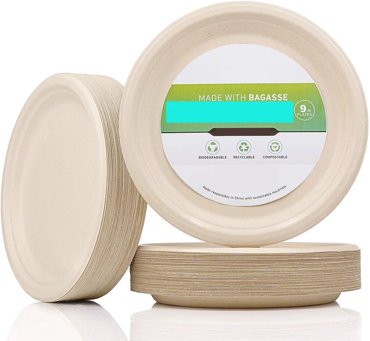 125 pack 9 inch eco-friendly disposable sugarcane pulp paper plates Biodegradable wholesale sugarcane bagasse round plates