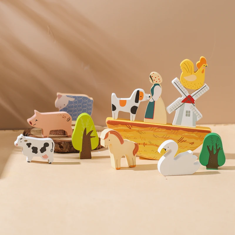 New Selling Stacked Wooden Educational Toys Farm-Balanced Play Set for 2-4 Years Fun Preschool PC Material for Boys