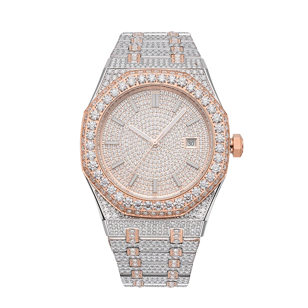 Fashion Trend Mechanical Watch Man Micro Pave Diamond Bezel One Piece Buckle Stainless Steel Watch