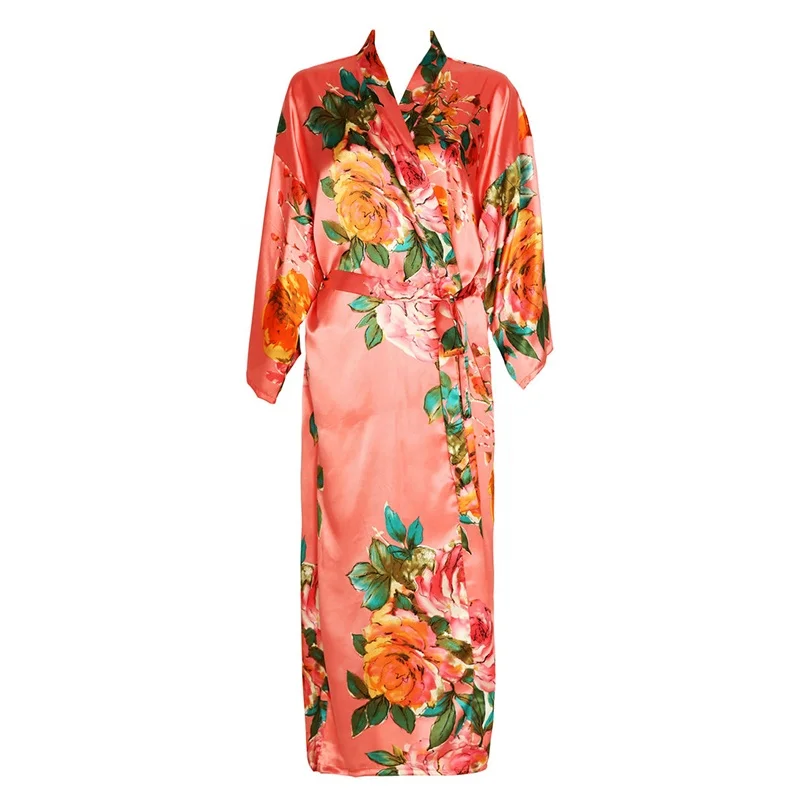 Bridal Silk Satin Long Floral Robe Women Bride Robes Full Length Long Nightgown 6036