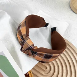 New Design Plaid British Vintage Girls Hairband Wholesale Fashion Knotted Hair Band Headband For Women