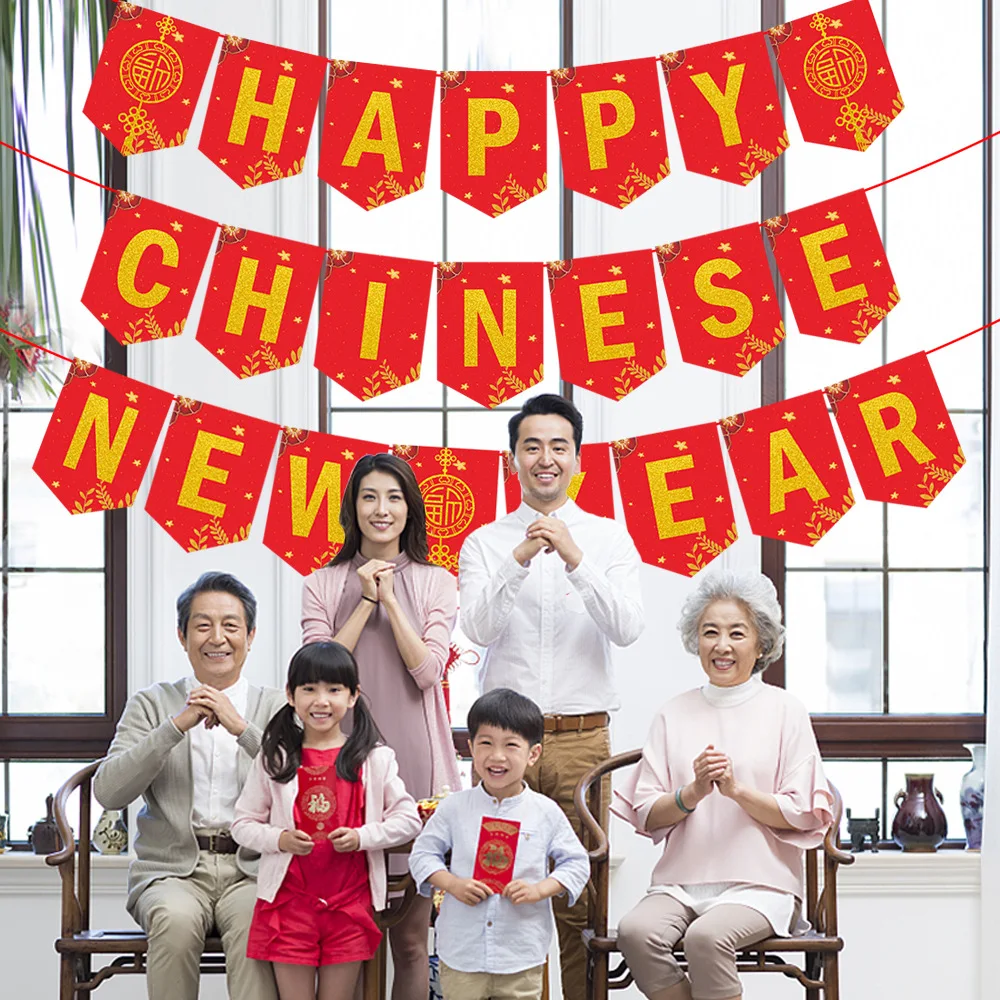 2023 Chinese New Year Banners Flags CNY Party Decorations for Rabbit Spring Festival Pendant Paper