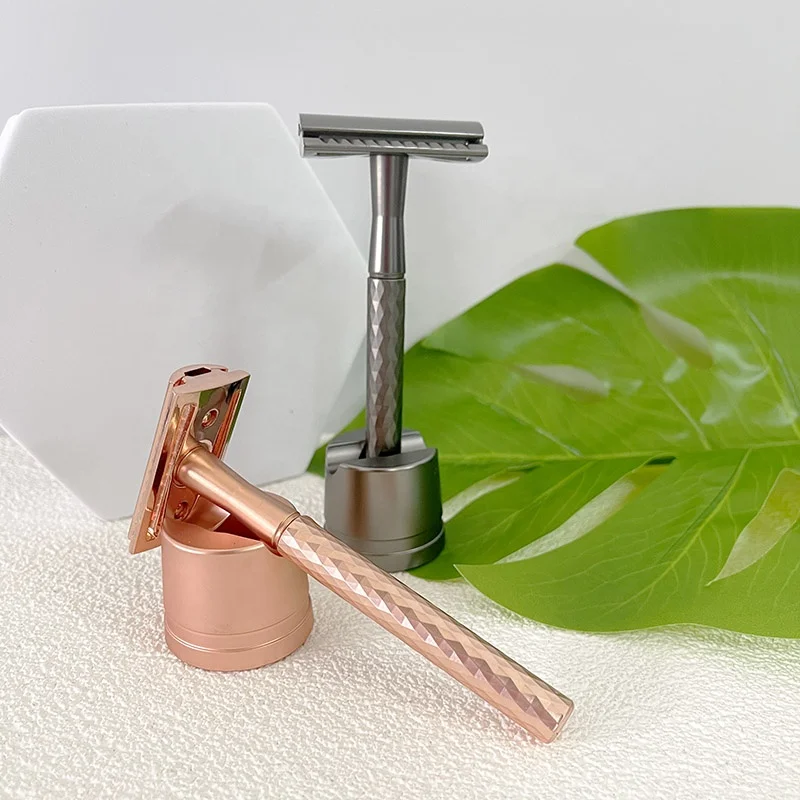 Лидер продаж Amazon, бритвенный набор с двойной кромкой, безопасная бритва с подставкой, прямой держатель бритвы