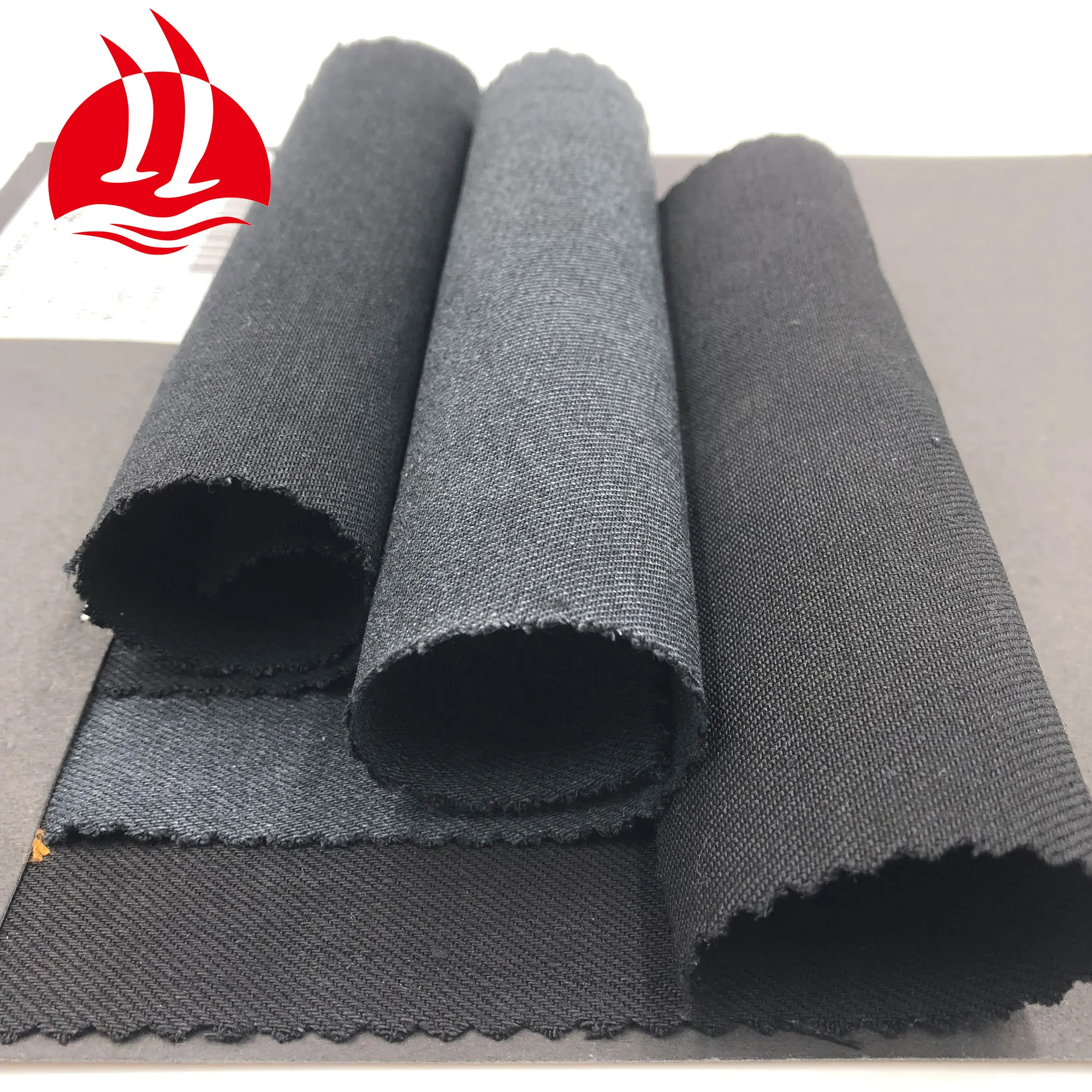 
12.7OZ Cotton polyester spandex blend stretch twill woven black denim jeans fabric 