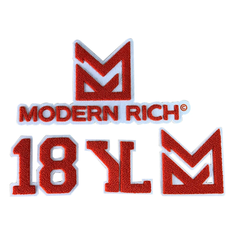 Wholesale custom jacket embroidery red text logo greek number 1913 chenille patch