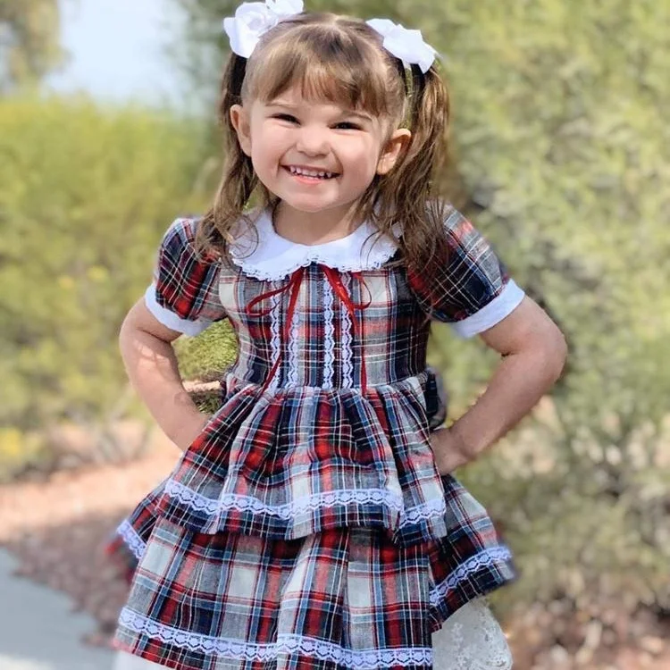 Jannybb kids party dress designer kids plaid dresses cotton fabric dress girls kids