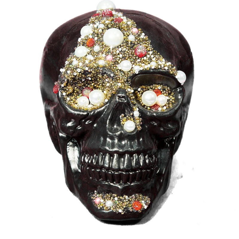
Halloween Decoration Table Top Luxury Plastic Skeleton Skull with Fancy Gems Party Bar Home Props 