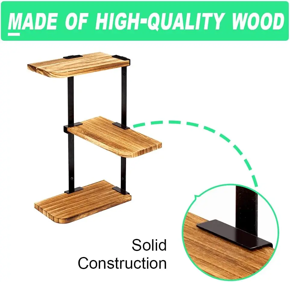 Coral Flower Wall Mount of 3 Tier Rustic Wood Floating Shelves for Bedroom Living Room Bathroom Kitchen Office