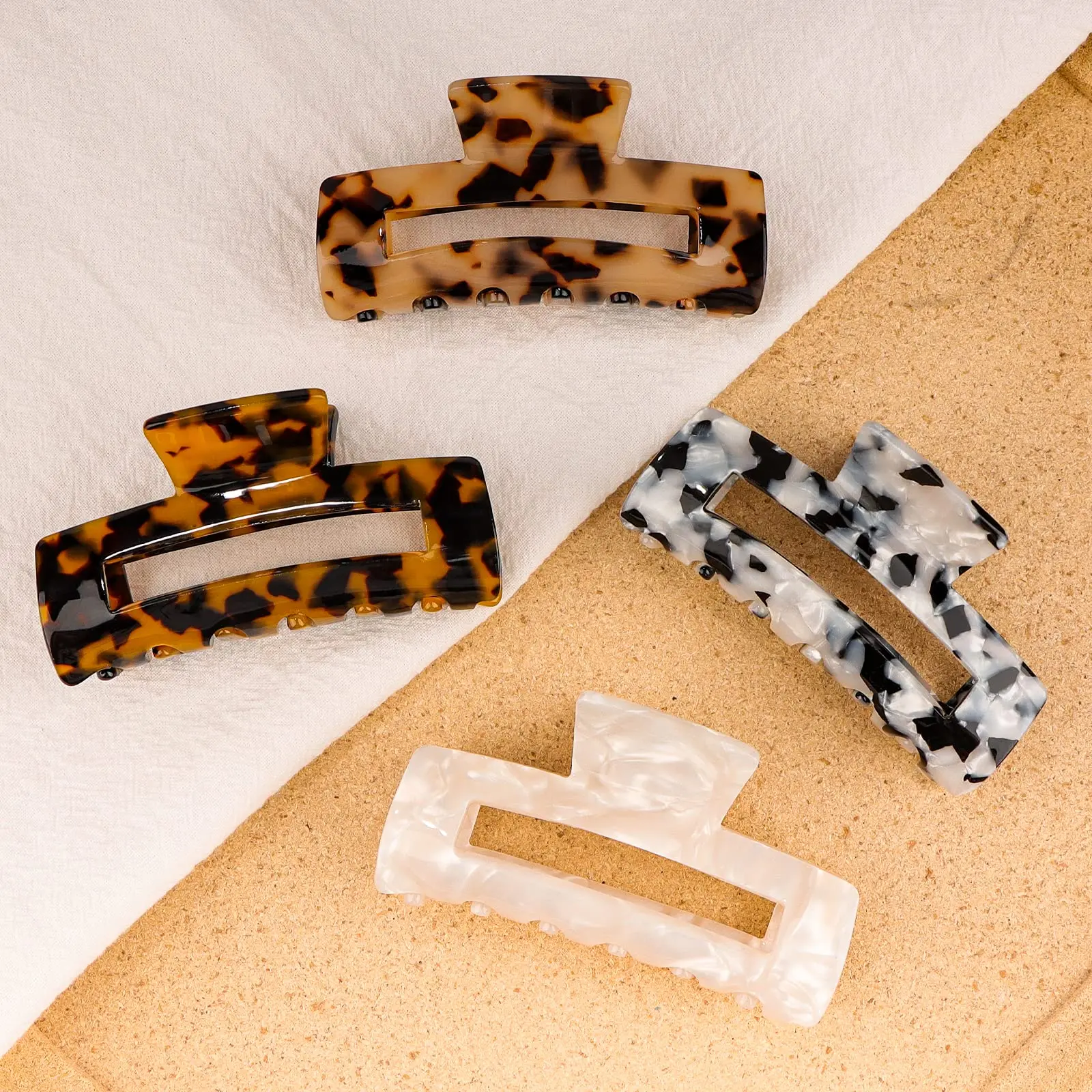 Acrylic Hair Banana Barrettes  Celluloid French Butterfly Jaw Clips Tortoise Shell Grip Pin Teeth Clamp -Leopard print