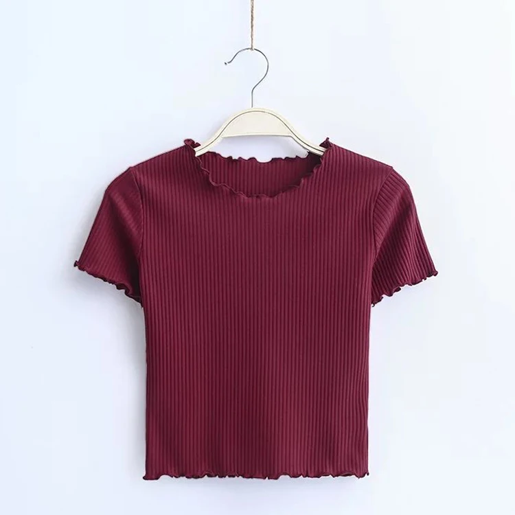Оптовая продажа, дешевая женская одежда без рисунка, хлопковые короткие топы для подростков