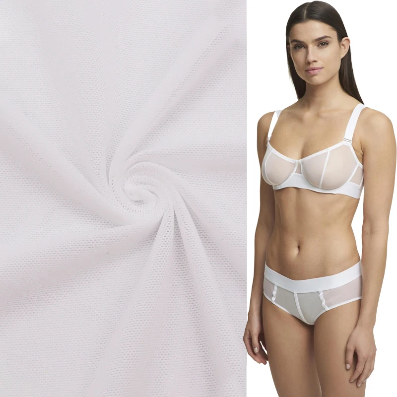 Wholesale high density 100gsm 92% nylon polyamide 8% spandex power mesh net fabric for bra lining swimsuit swimwear clothing