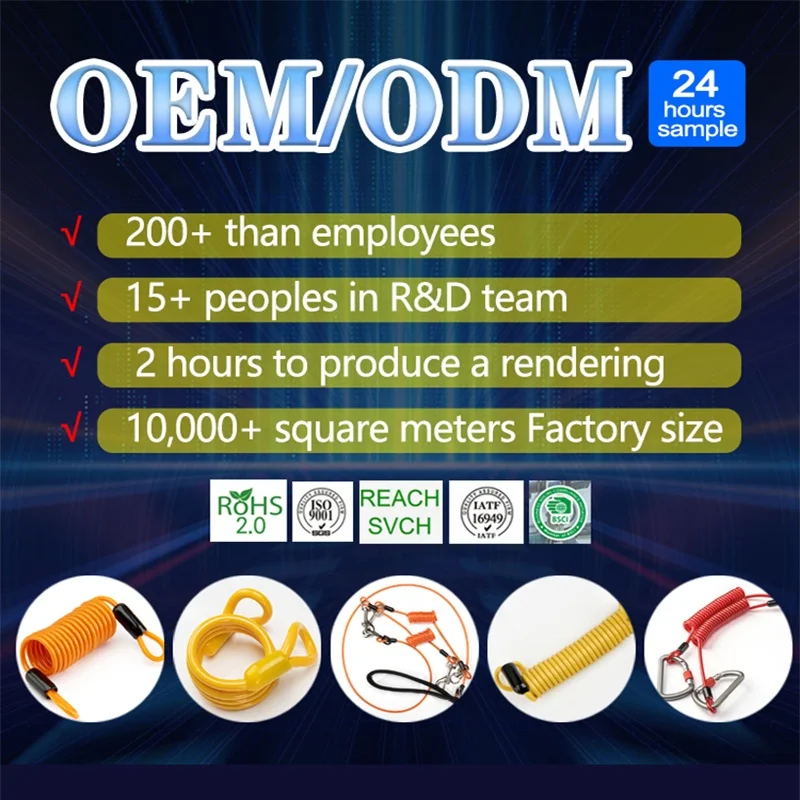 Professional Spring Lanyard High quality Safety Spiral Spring PU Coil Steel Wire Tool Cable Lanyard With Carabiners Emergency