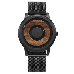 Designer Unisex Fashion Stainless Steel Magnetic Steel Ball No Pointer Wood Dial Luxury Swiss Movement Minimalist Watch for Men