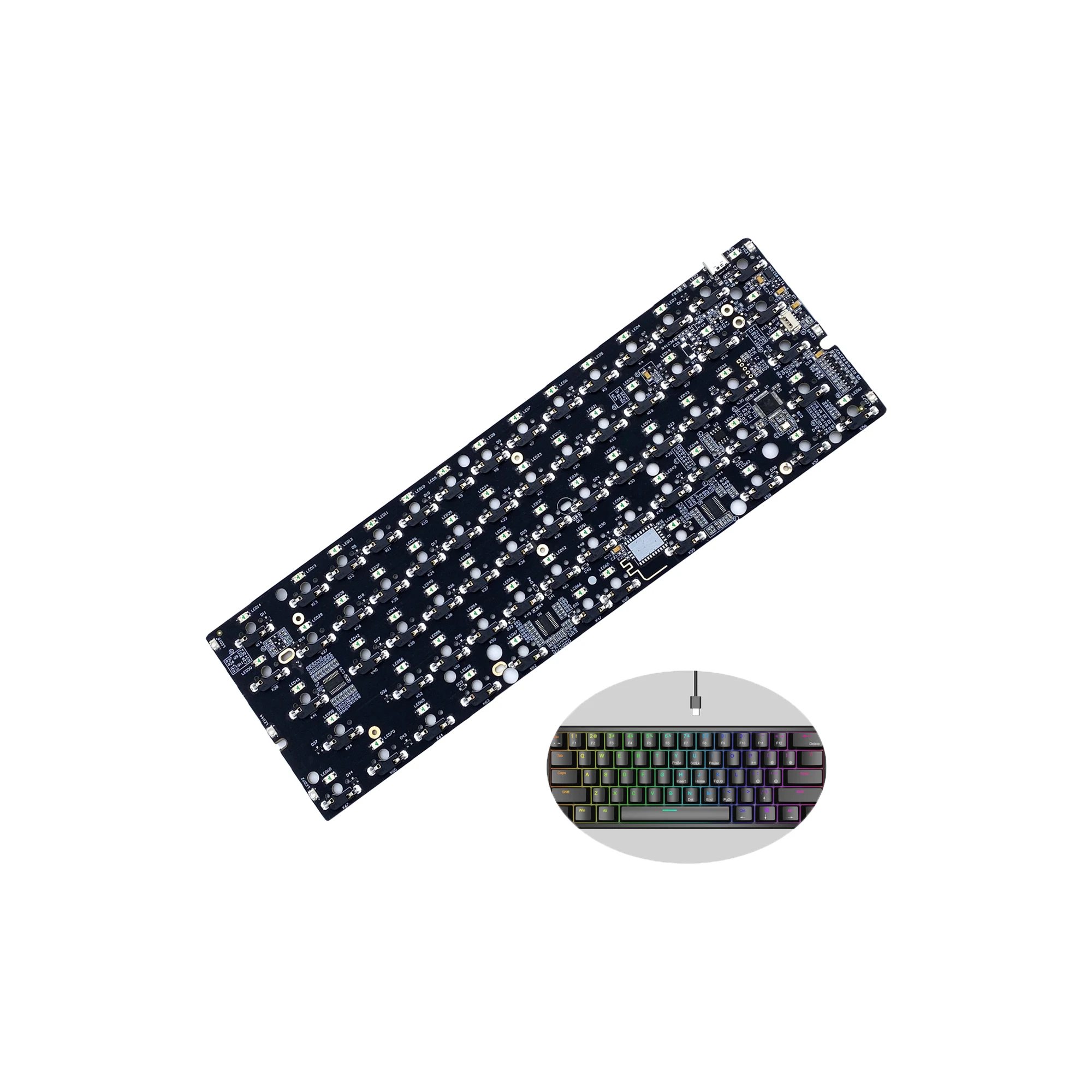 GK61x Custom Made Board Circuit Type C Hotswap RGB Mode Mechanical Kit Hotswappable 60% PCB Keyboard In China