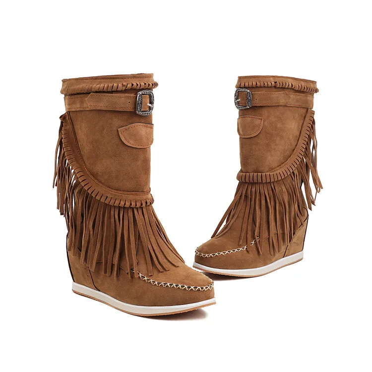 2023 hot sell wholesalers fashion tassels design fringe woman long boots zipper mid heel elegant knee high boots for ladies