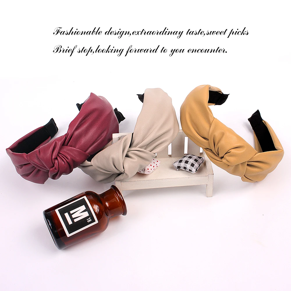 YIWU QIYUE Accessories Cute Beauty Fashion Girls Vintage Hair PU Leather Wide Bands Women Hair Head Bands Headbands