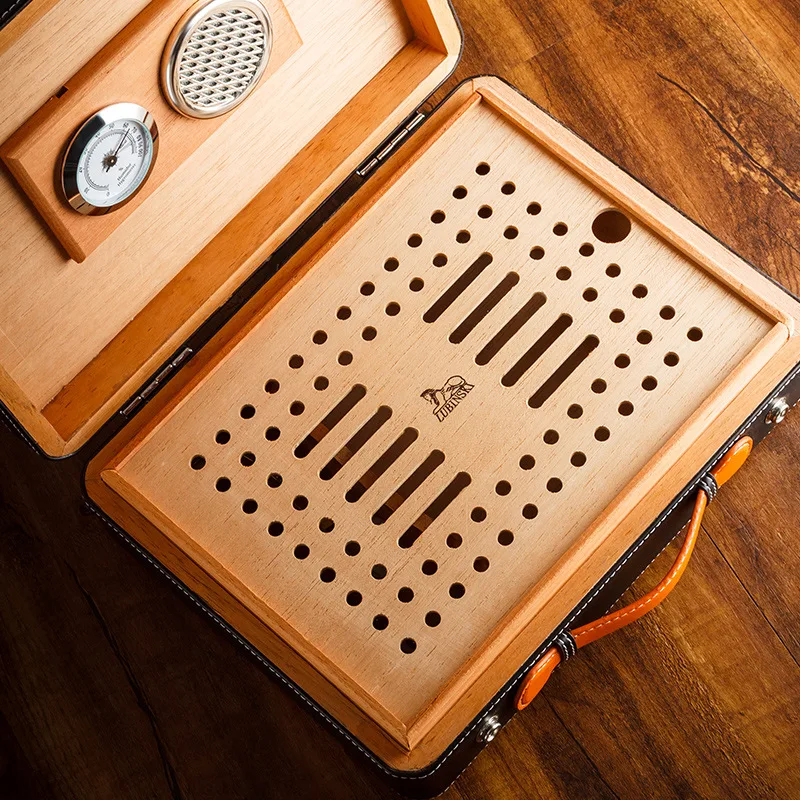 Portable Cigar Humidor Leather and Wood Cigar Box Handmade Handheld With Humidifier For Travel Home