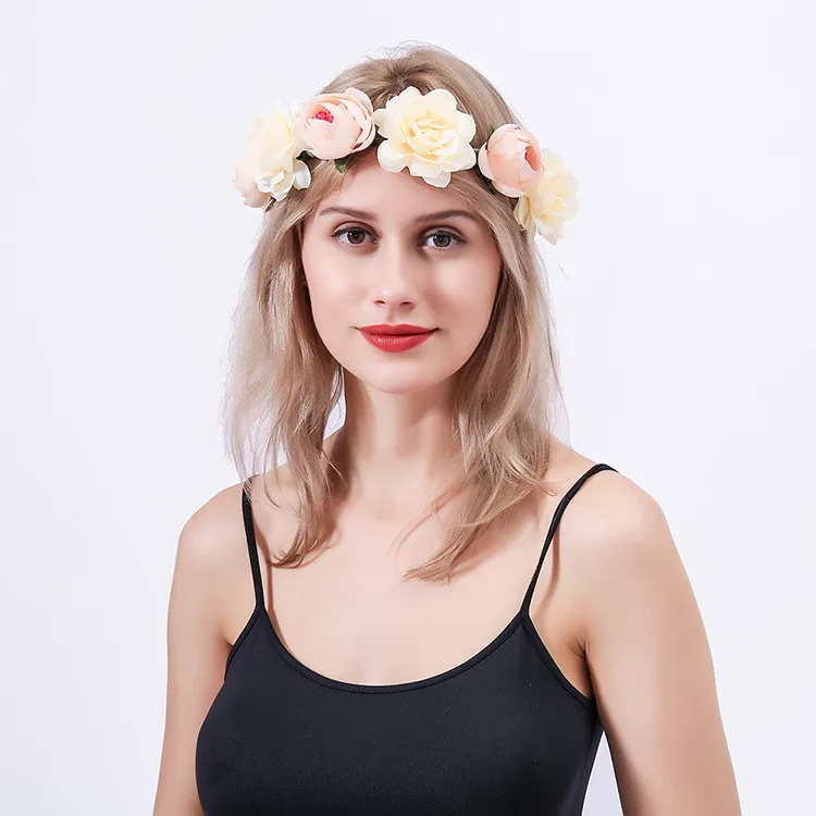 Creative Fashion Models Simulation Roses Flower Wreath Bridal Seaside Holiday Wreath Headband
