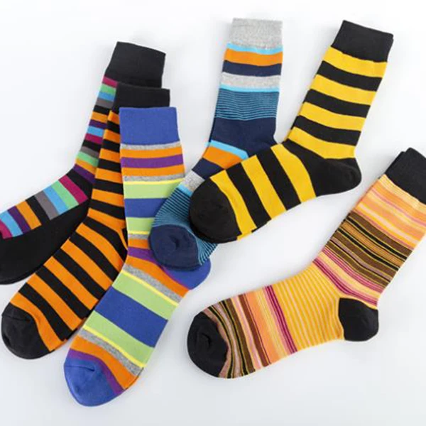 novelty custom mens colorful stripe cotton crew socks for party