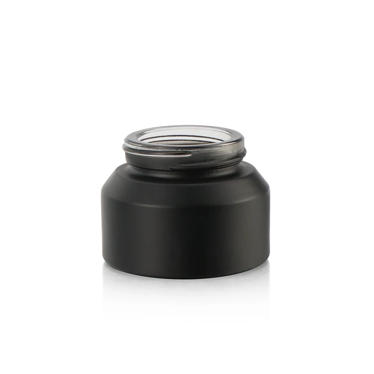 
High end 30 ml 50 ml 100 ml 1oz cream jar sloping shoulder matte black glass cosmetic jar with black plastic lid 