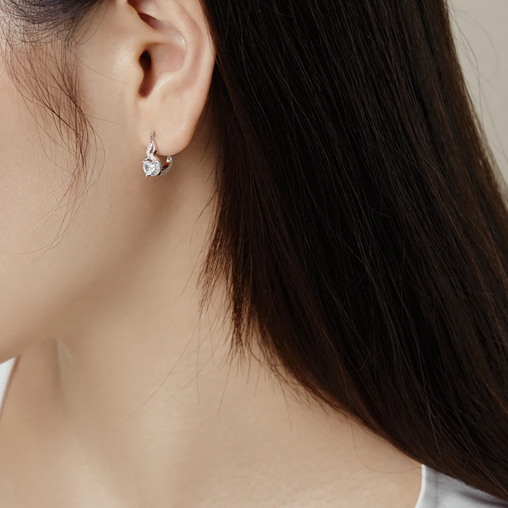 Dylam Exclusive Design 925 Sterling Silver Rhodium Plated Twisted Jewelry Ruby Heart Shape 5A Cubic Zirconia Hoop Earrings