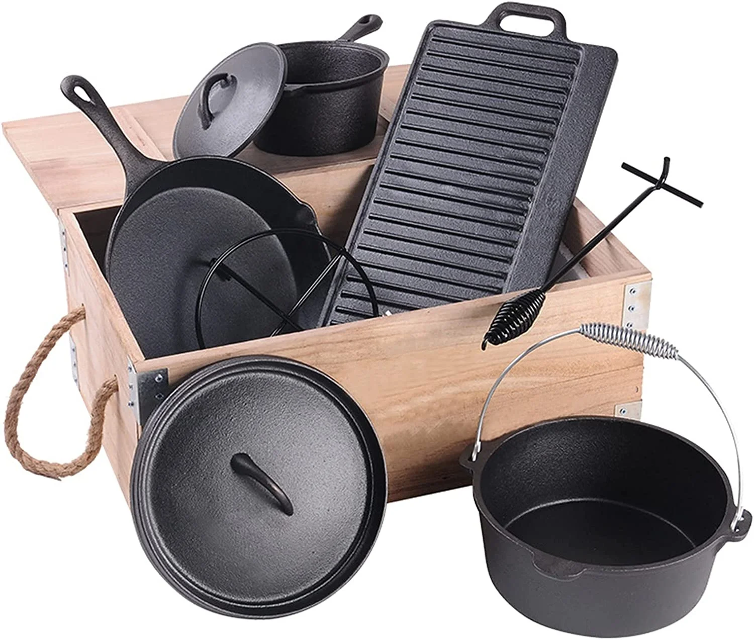 heavy duty pots and pans set cast iron non-stick 7 sets camping cookware set for outdoor cooking