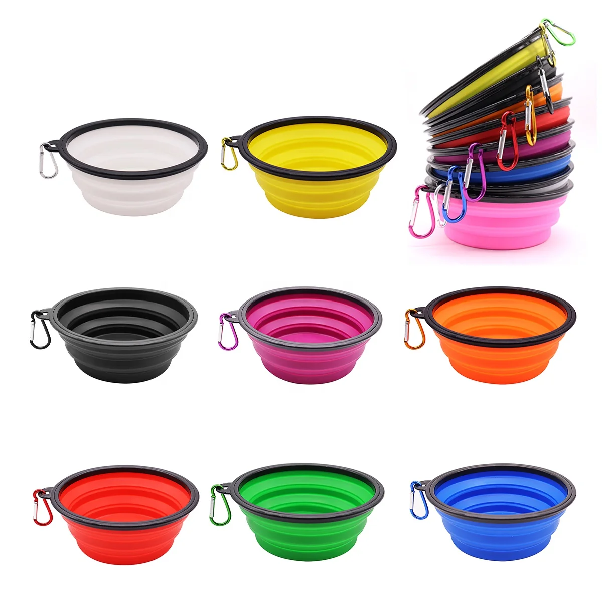 OEM ODM Manufacturer Custom Logo & Color Portable Collapsible Pet Cat Dog Travel Water and Food Dish Bowl with Carabiner