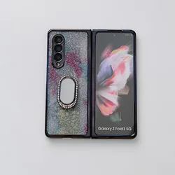 Luxury Glitter Case with Folding Mirror Ring Buckle Bling Phone Case Shell For Samsung Z Fold 3 Case